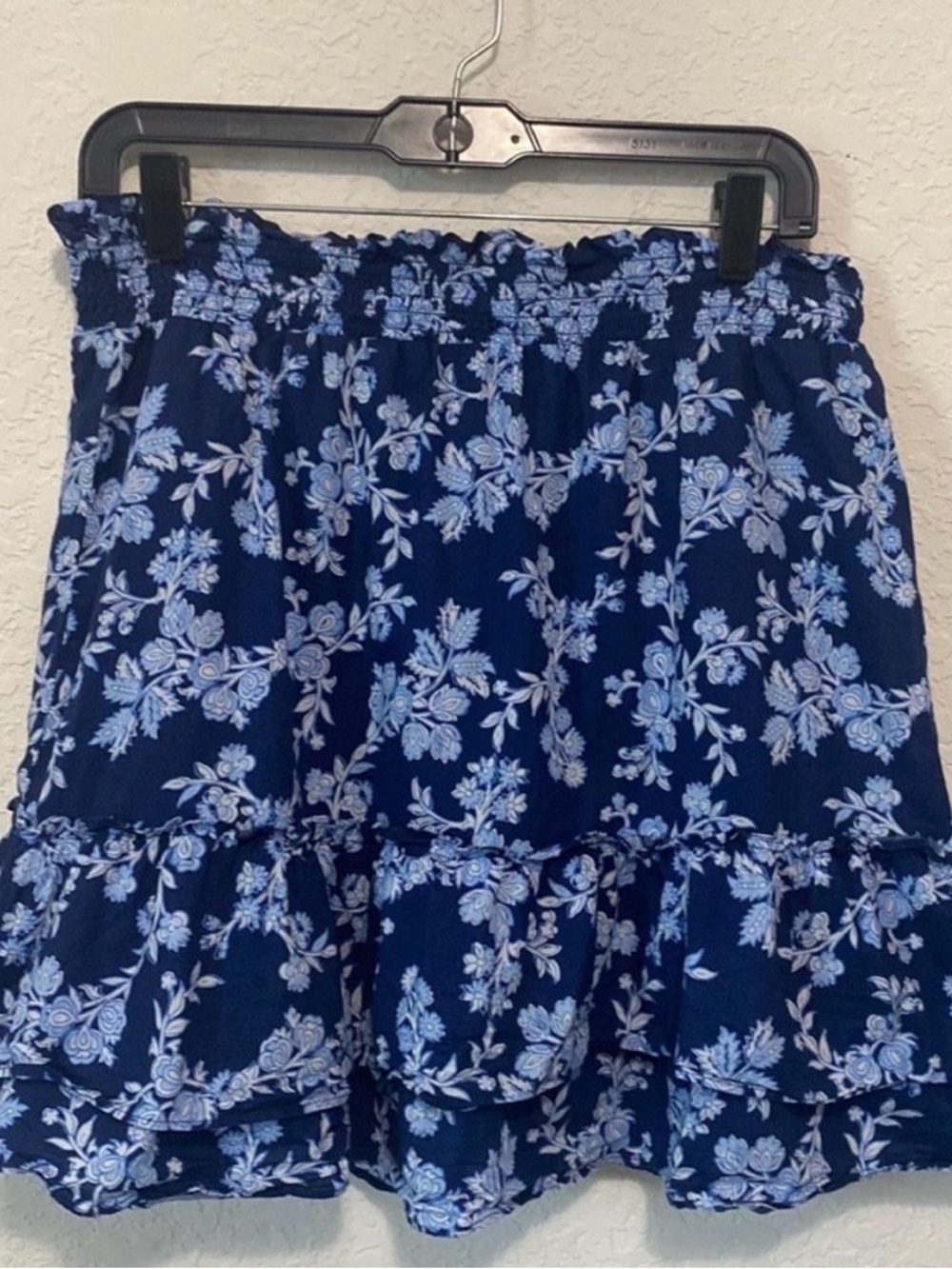 J. Crew Cottagecore high waisted blue white Ruffle Floral skirt size medium - Picture 2 of 8